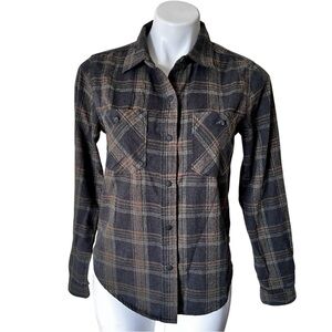 Roark Alpine Plaid Snap Front Flannel Shirt Organic Cotton Size XS